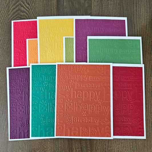 Embossed Birthday Note Cards, Handmade Birthday Stationery Set of 10 in Neutral & Regal Colors