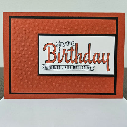 Handmade Birthday Card, Embossed Greeting Card for Birthday, Bold Banner Design with Custom Color Options