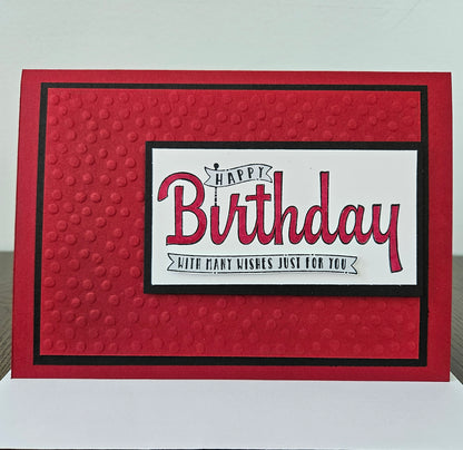 Handmade Birthday Card, Embossed Greeting Card for Birthday, Bold Banner Design with Custom Color Options
