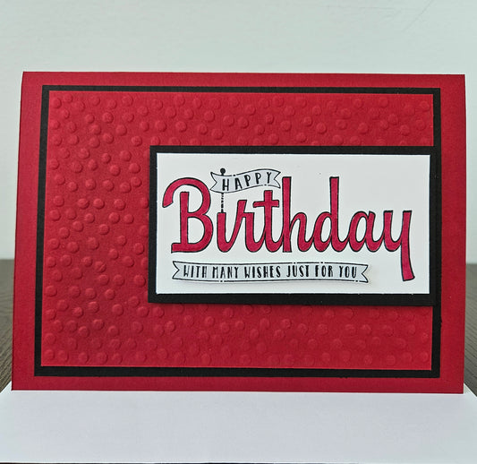 Handmade Birthday Card, Embossed Greeting Card for Birthday, Bold Banner Design with Custom Color Options