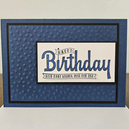 Handmade Birthday Card, Embossed Greeting Card for Birthday, Bold Banner Design with Custom Color Options