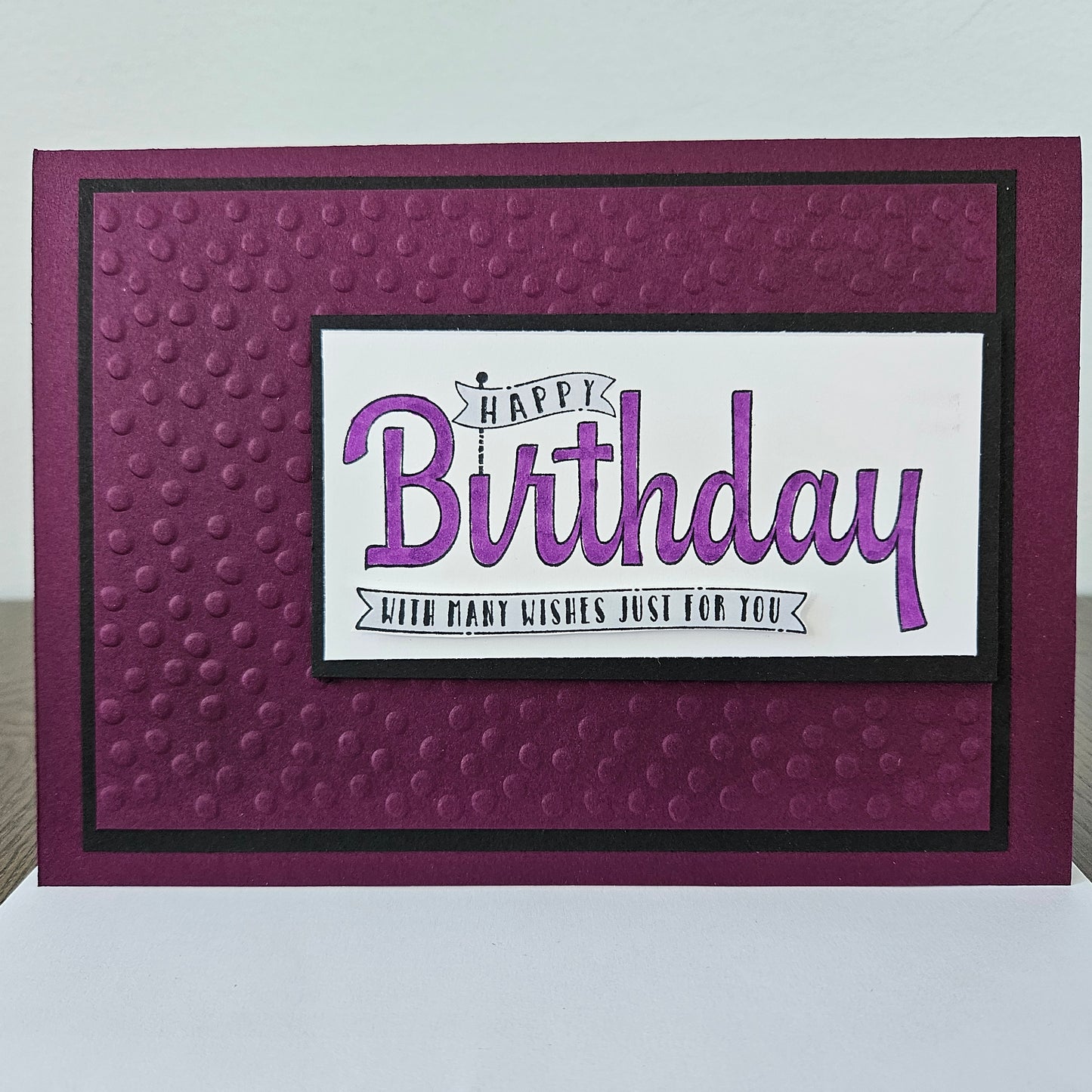 Handmade Birthday Card, Embossed Greeting Card for Birthday, Bold Banner Design with Custom Color Options