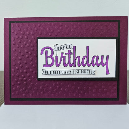 Handmade Birthday Card, Embossed Greeting Card for Birthday, Bold Banner Design with Custom Color Options