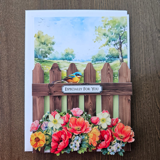 Handmade Decoupage Card - Sweet Bouquet & Bluebird