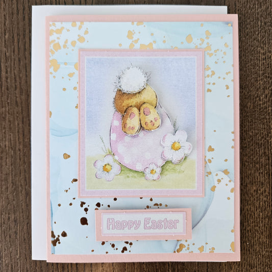 Handmade Easter Card, 3D Decoupage Design, Cute Personalized Greeting Card Gift, Pastel Bunny Tails & Easter Trails