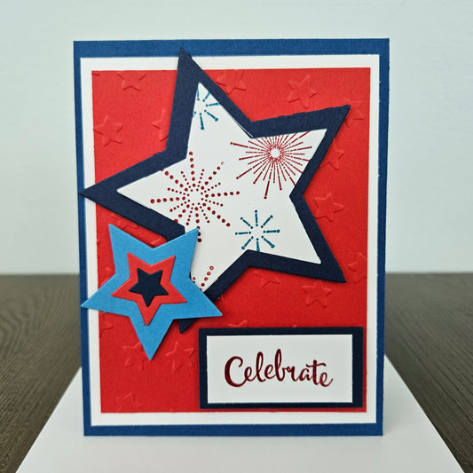 Handmade Patriotic 4th Of July Card, Red White & Blue Greeting Card, Fireworks & Stars Personalized Gift