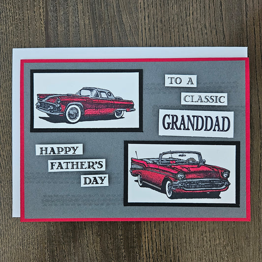 Handmade Father’s Day Card, Vintage Car Greeting Card, Hand-Colored, Stamped, To a Classic Grandpa, GrandDad, GrandPop Personalized Gift