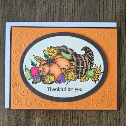 Handmade Thanksgiving Card, Fall Give Thanks Greeting Card, Embossed Thank You Card for Friends & Family