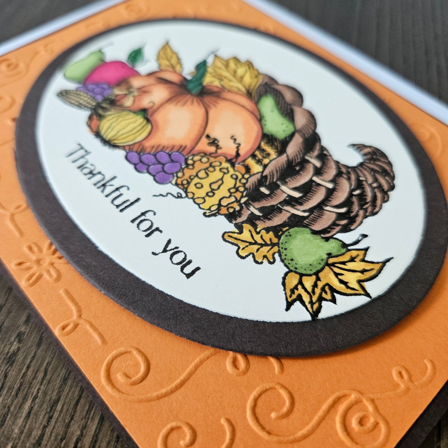 Handmade Thanksgiving Card, Fall Give Thanks Greeting Card, Embossed Thank You Card for Friends & Family