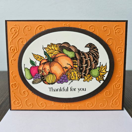 Handmade Thanksgiving Card, Fall Give Thanks Greeting Card, Embossed Thank You Card for Friends & Family