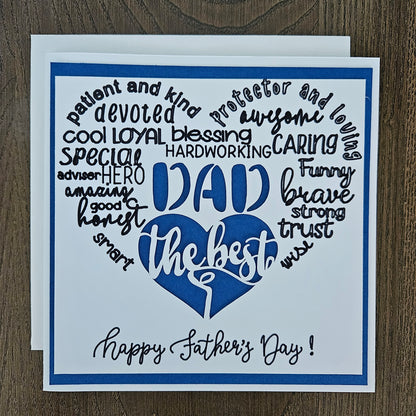 Handmade Father’s Day Card – Best DAD - Die-Cut - Word Art Greeting Card - Personalized Gift For Him, Stepdad, Bonus Dad - Multiple Colors