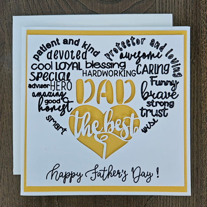 Handmade Father’s Day Card – Best DAD - Die-Cut - Word Art Greeting Card - Personalized Gift For Him, Stepdad, Bonus Dad - Multiple Colors