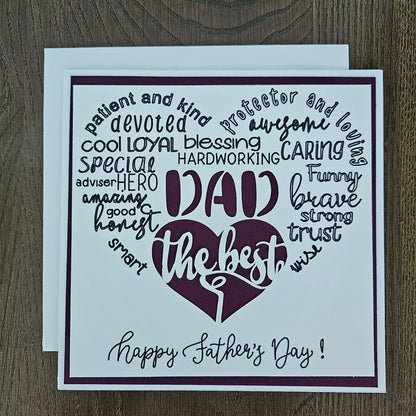 Handmade Father’s Day Card – Best DAD - Die-Cut - Word Art Greeting Card - Personalized Gift For Him, Stepdad, Bonus Dad - Multiple Colors
