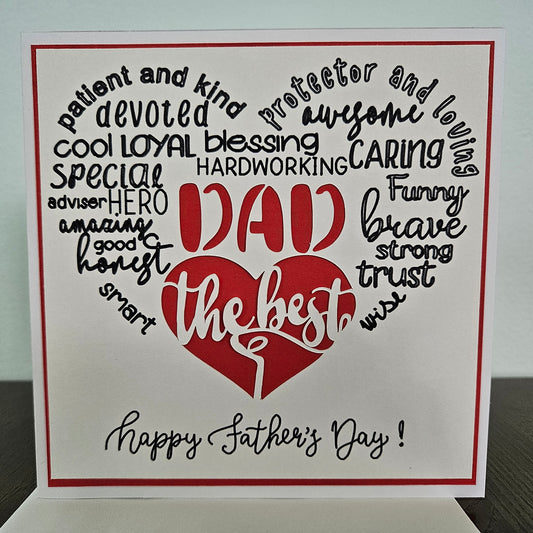 Handmade Father’s Day Card – Best DAD - Die-Cut - Word Art Greeting Card - Personalized Gift For Him, Stepdad, Bonus Dad - Multiple Colors