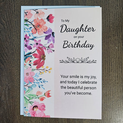 Birthday Card for Daughter, Heartfelt Greeting Card for Her, Daughter's Birthday Card, Watercolor Floral Design