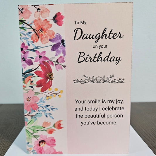 Birthday card for daughter with floral design and birthday message
