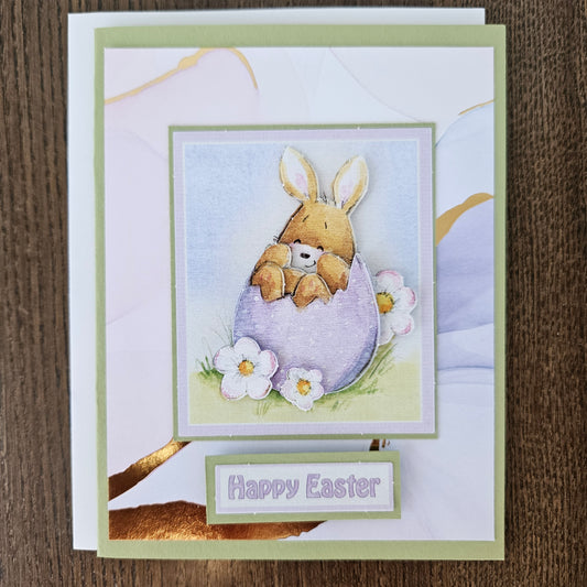 Handmade Easter Card, 3D Decoupage, Personalized Greeting Card, Pastel Easter Bunny, Happy Easter Gift For Animal Lovers