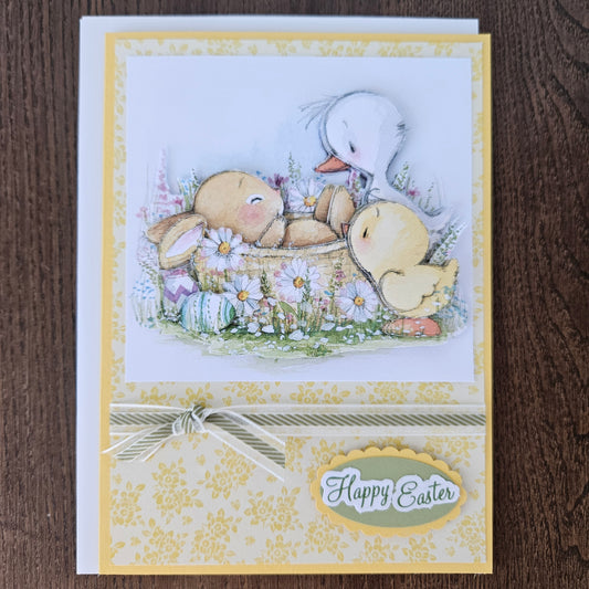 Handmade Easter Card, 3D Decoupage Greeting Card, Personalized Easter Gift, Bunny and Chick Joy
