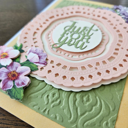 Handmade Just Because Card, 3D Decoupage Embossed Design, Thinking Of You Greeting Card, Floral Lace Delight
