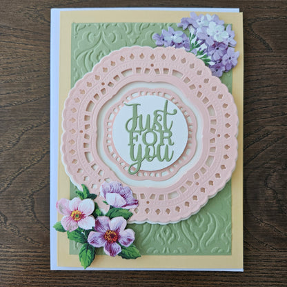 Handmade Just Because Card, 3D Decoupage Embossed Design, Thinking Of You Greeting Card, Floral Lace Delight