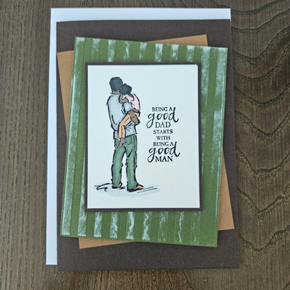 Handmade Birthday Card For Dad, Hand-Colored, Stamped Design, Custom Heartfelt Greeting Card, Personalized Gift For Him, Good Dad, Good Man