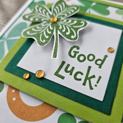 Handmade St. Patrick’s Day Card - Lucky Clover Bliss, Tiddly Pom Inspired