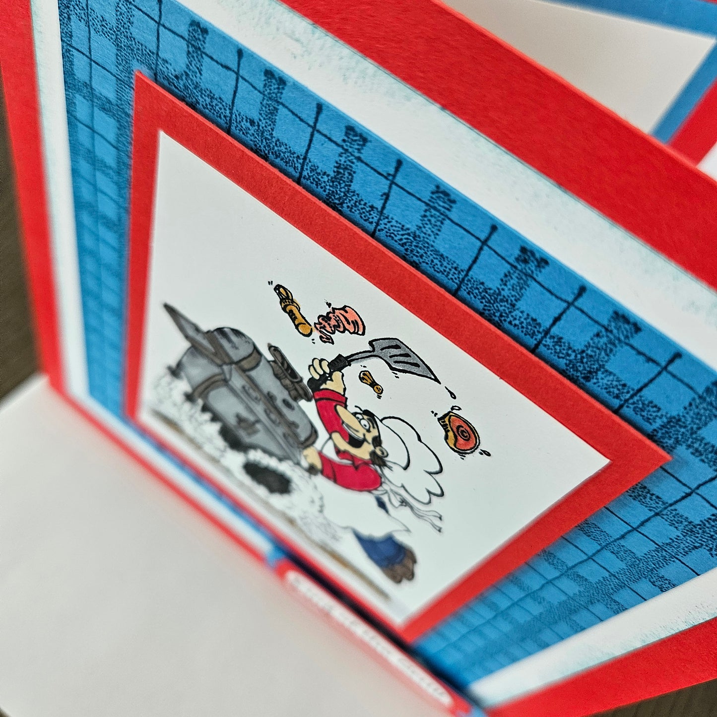 Father's Day Card for Dad, Handmade King of the Grill BBQ Hand-Colored, Keepsake, Blank Inside