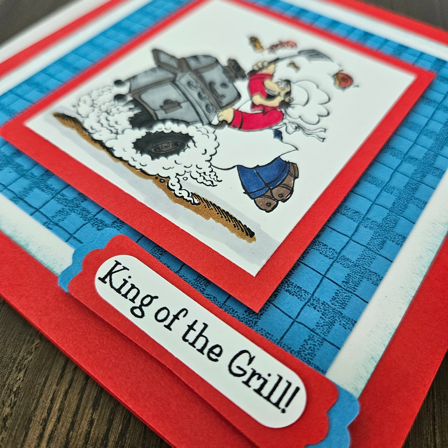 Father's Day Card for Dad, Handmade King of the Grill BBQ Hand-Colored, Keepsake, Blank Inside