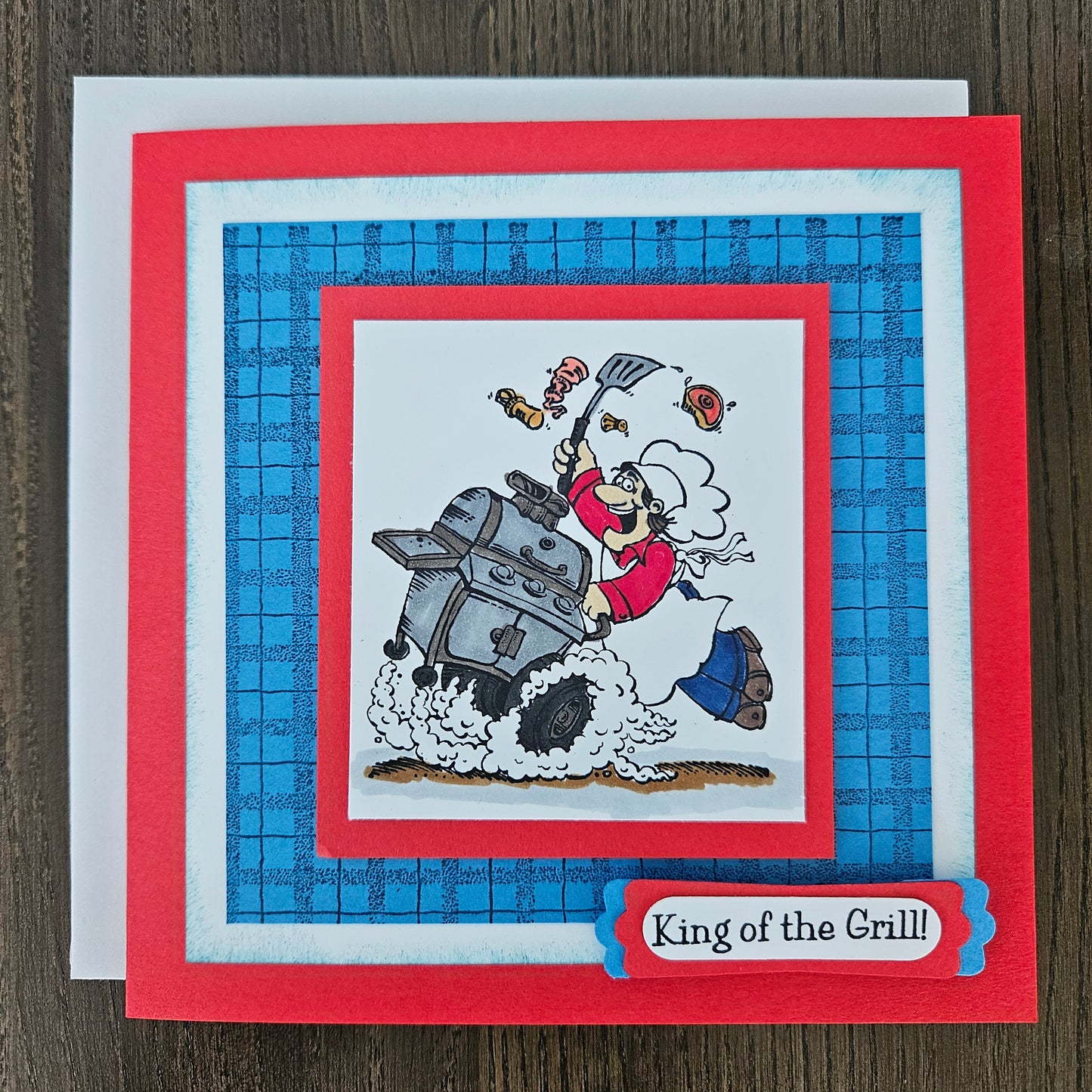 Father's Day Card for Dad, Handmade King of the Grill BBQ Hand-Colored, Keepsake, Blank Inside