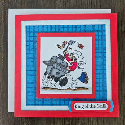 Father's Day Card for Dad, Handmade King of the Grill BBQ Hand-Colored, Keepsake, Blank Inside