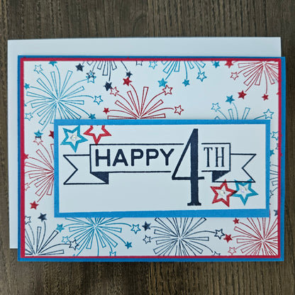Handmade 4th of July Card, Patriotic Greeting Card, Happy 4th, Fireworks, Personalized Gift