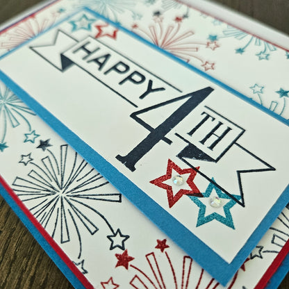 Handmade 4th of July Card, Patriotic Greeting Card, Happy 4th, Fireworks, Personalized Gift