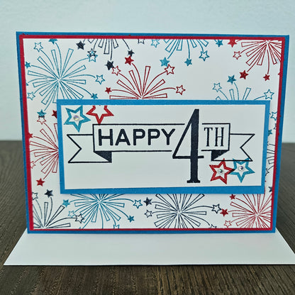 Handmade 4th of July Card, Patriotic Greeting Card, Happy 4th, Fireworks, Personalized Gift