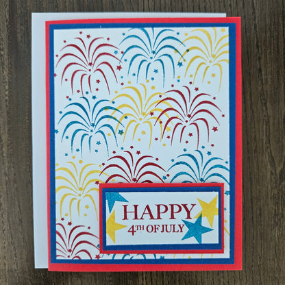 Handmade 4th Of July Card, Patriotic Red, White & Blue Greeting Card, Personalized Gift,  Fireworks Celebration