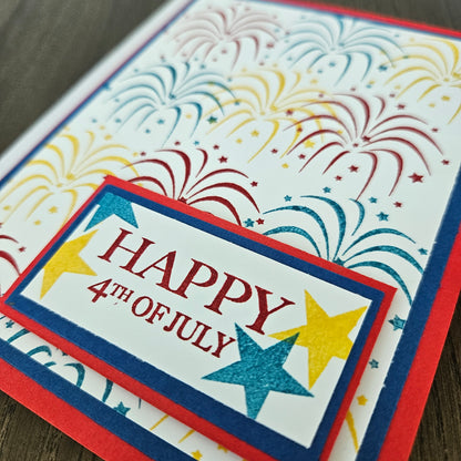 Handmade 4th Of July Card, Patriotic Red, White & Blue Greeting Card, Personalized Gift,  Fireworks Celebration