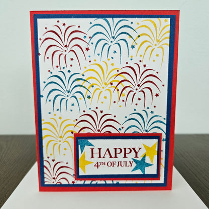 Handmade 4th Of July Card, Patriotic Red, White & Blue Greeting Card, Personalized Gift,  Fireworks Celebration