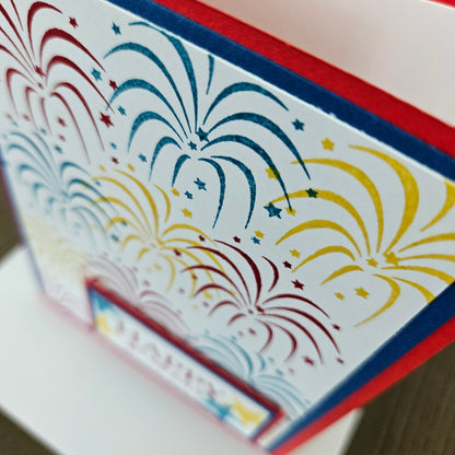 Handmade 4th Of July Card, Patriotic Red, White & Blue Greeting Card, Personalized Gift,  Fireworks Celebration