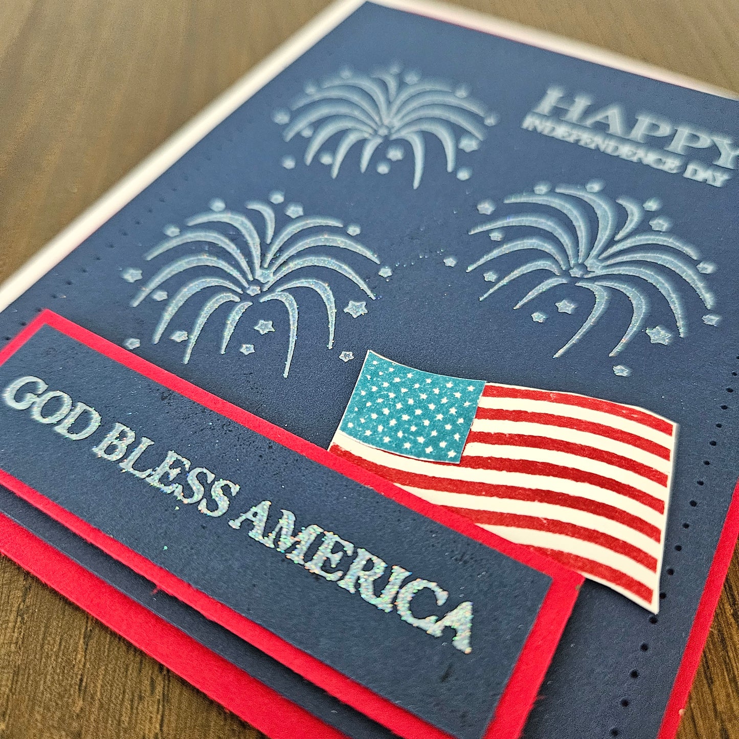 Handmade Patriotic Card, 4th Of July Greeting Card,  Personalized Gift, Red, White & Blue God Bless America,