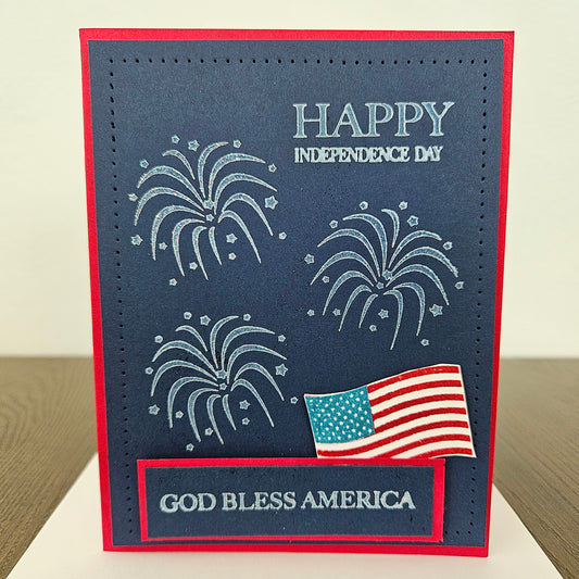 Handmade Patriotic Card, 4th Of July Greeting Card,  Personalized Gift, Red, White & Blue God Bless America,