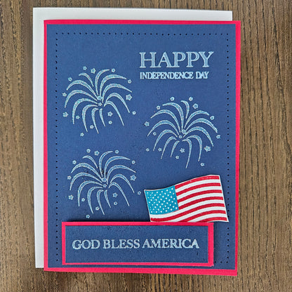 Handmade Patriotic Card, 4th Of July Greeting Card,  Personalized Gift, Red, White & Blue God Bless America,