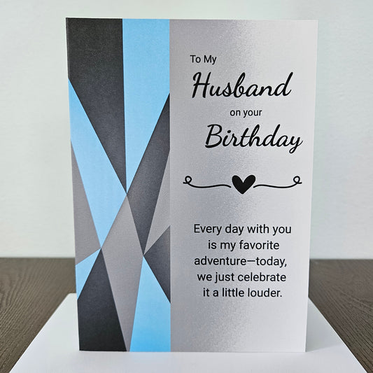 Birthday Card for Husband, Romantic Greeting Card for Him, Blue Heartfelt Message Masculine Card