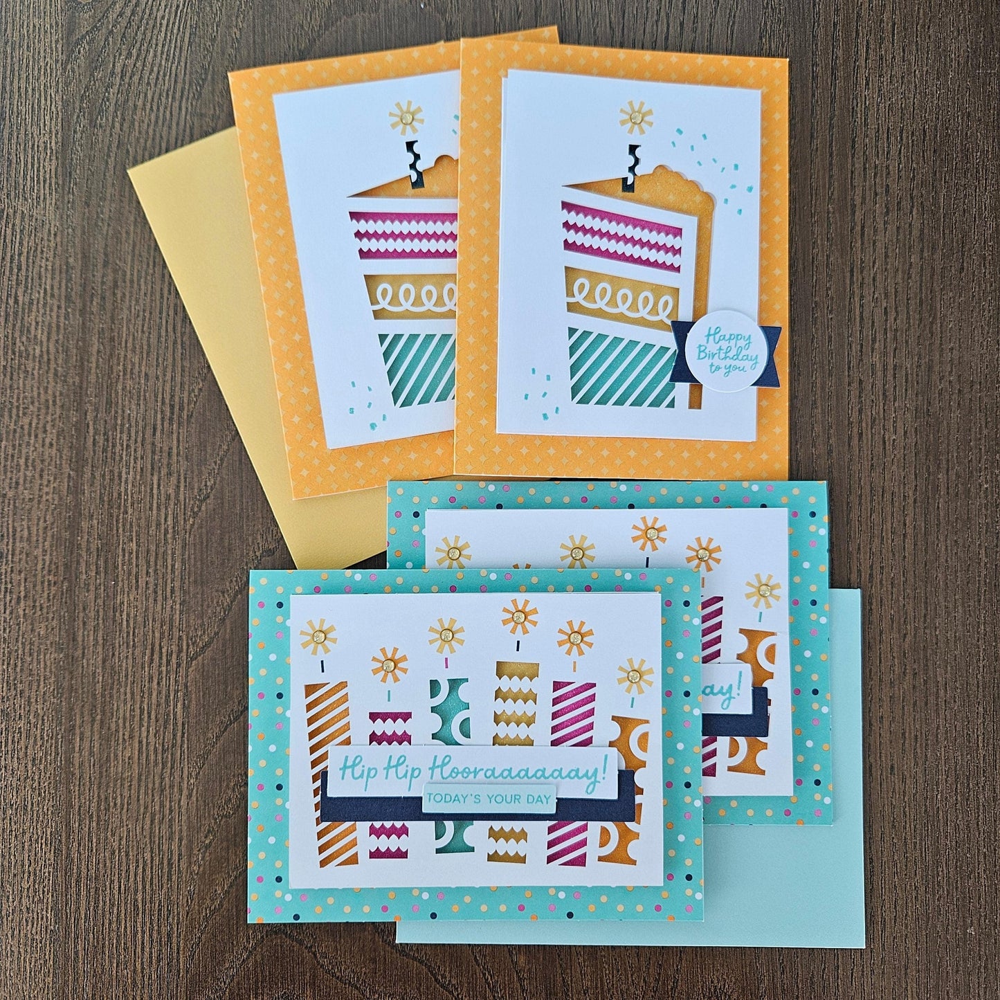 Handmade Birthday Cards – Bold & Bright -  Pastel Colorful Die-Cut Designs - Set of 4