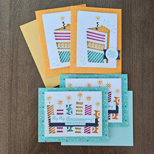 Handmade Birthday Cards – Bold & Bright -  Pastel Colorful Die-Cut Designs - Set of 4