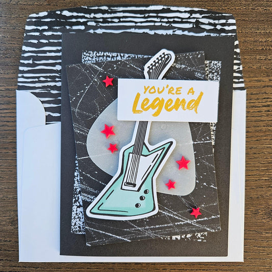Handmade Birthday Card – 3D Guitar, Layered  Design - You’re a Legend – Custom Greeting Card - Personalized Gift for Music Lovers, Rock Band