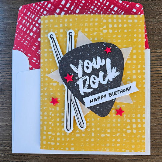 Handmade Birthday Card – You Rock Guitar Design – A2 Die-Cut, Layered - Music Lover Greeting Card Card – Fun Personalized Gift