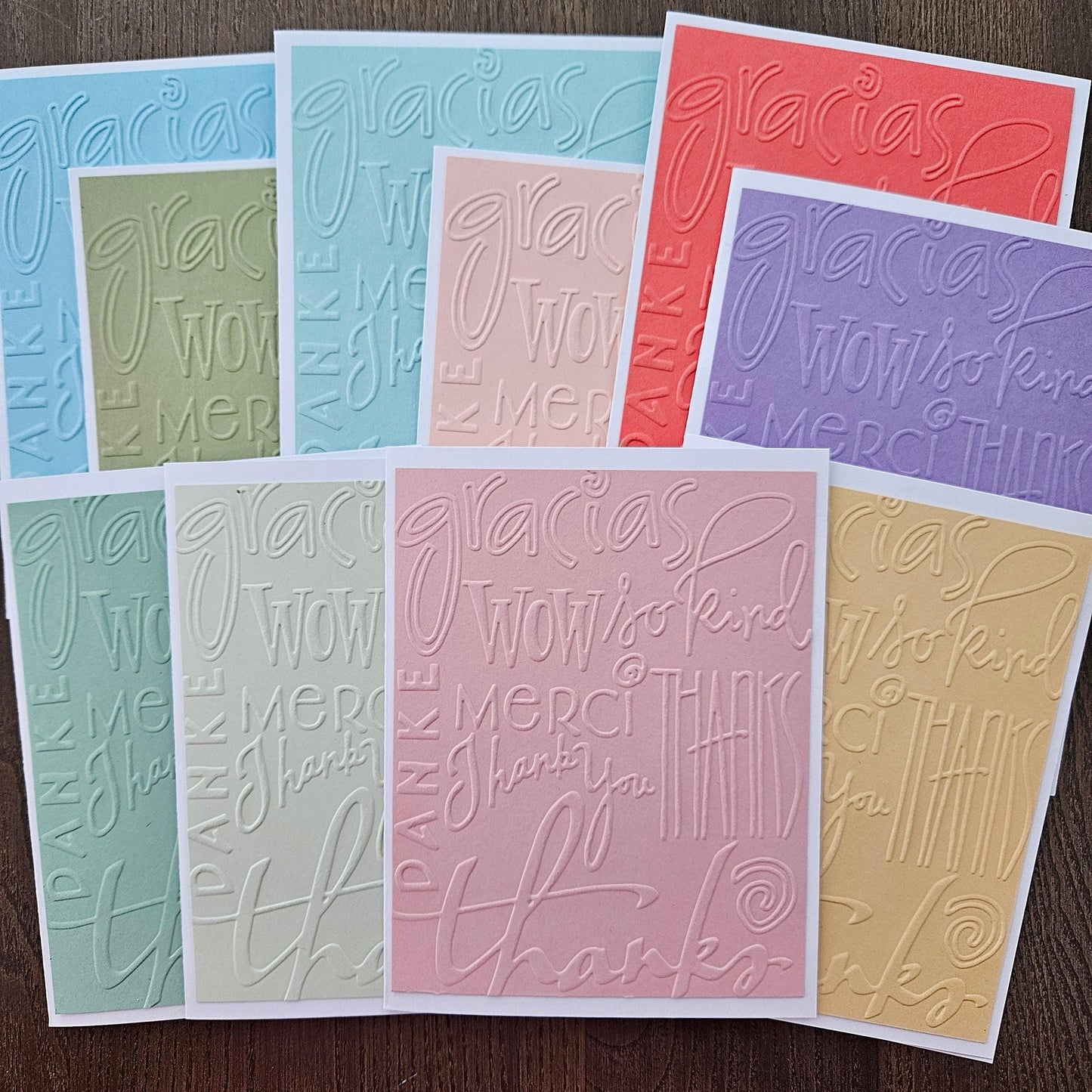 Handmade Thank You Cards – Soft Pastel Embossed Note Cards,  Set of 10, Thank You Gift