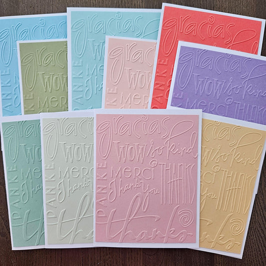 Handmade Thank You Cards – Soft Pastel Embossed Note Cards,  Set of 10, Thank You Gift