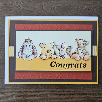 Handmade Winnie The Pooh & Friends Card, 3D Decoupage Design, Congratulations Personalized Card, Custom Birthday Card
