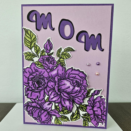 Handmade Mother’s Day Card, Purple Floral Decoupage Card, Personalized Greeting Card Gift for Mom, Step Mom, Bonus Mom. Purple Flowers