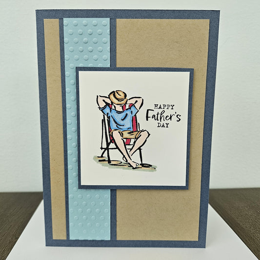 Handmade Father’s Day Card – Relaxed Dad in Chair –  5x7 Hand Colored, Stamped – Custom Birthday Greeting Card – Personalized Gift For Him